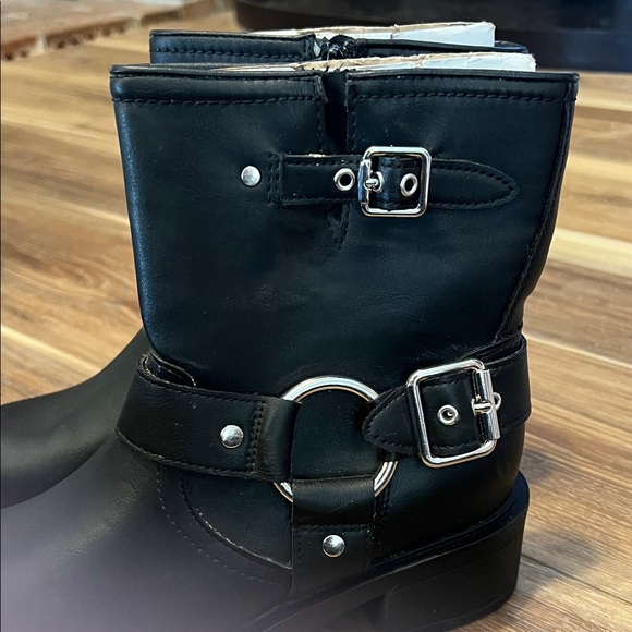 Universal Thread Black Moto Biker Boots with Silver Buckles - Picture 2 of 5